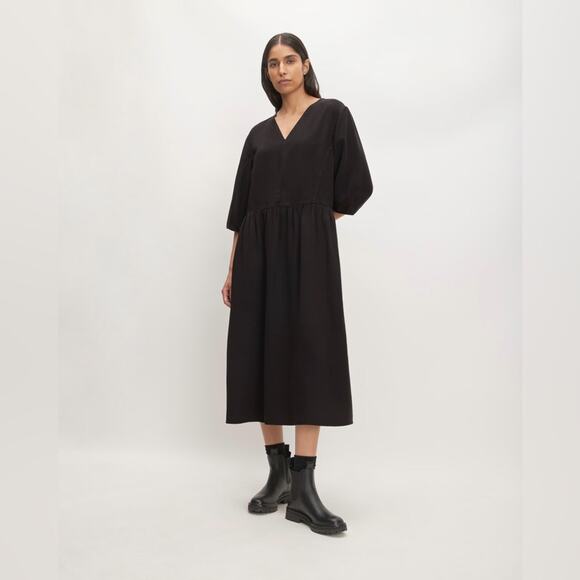 Everlane TENCEL Puff Sleeve Black Midi Dress Size Medium NWT Soft Lightweight - Picture 2 of 11